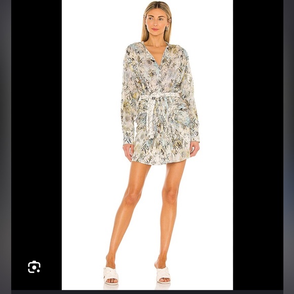 IRO Deniz Printed Long Sleeve Shirt Dress Green Multicolor NWT - Picture 2 of 11
